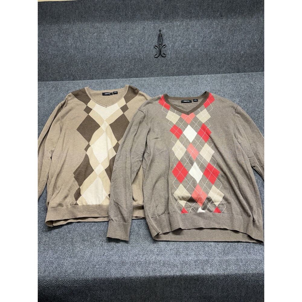 Lot Of 2 Claiborne Sweaters Men’s Size XL Multicolored V Neck